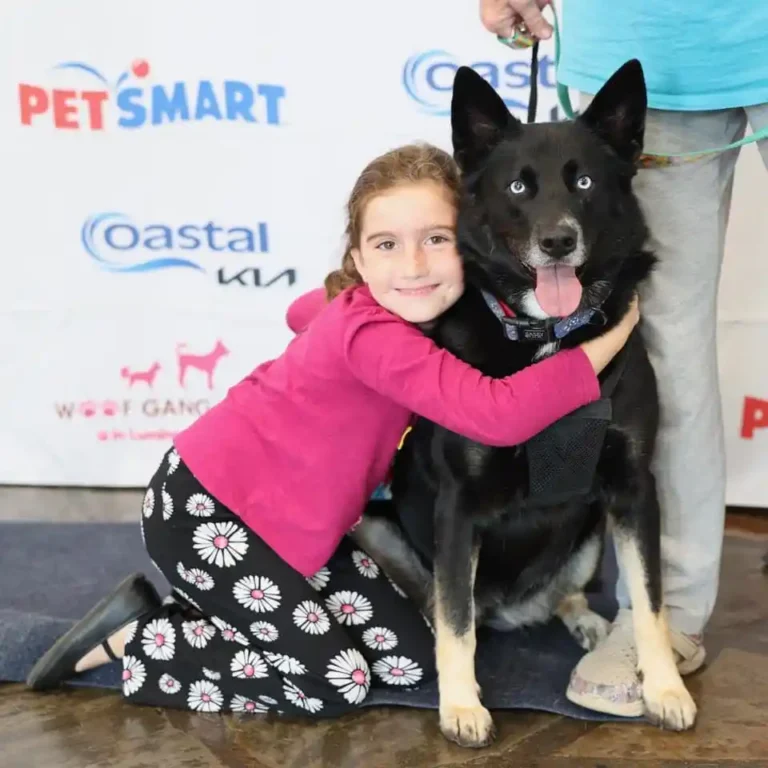 woofstock 2025 hugging a dog